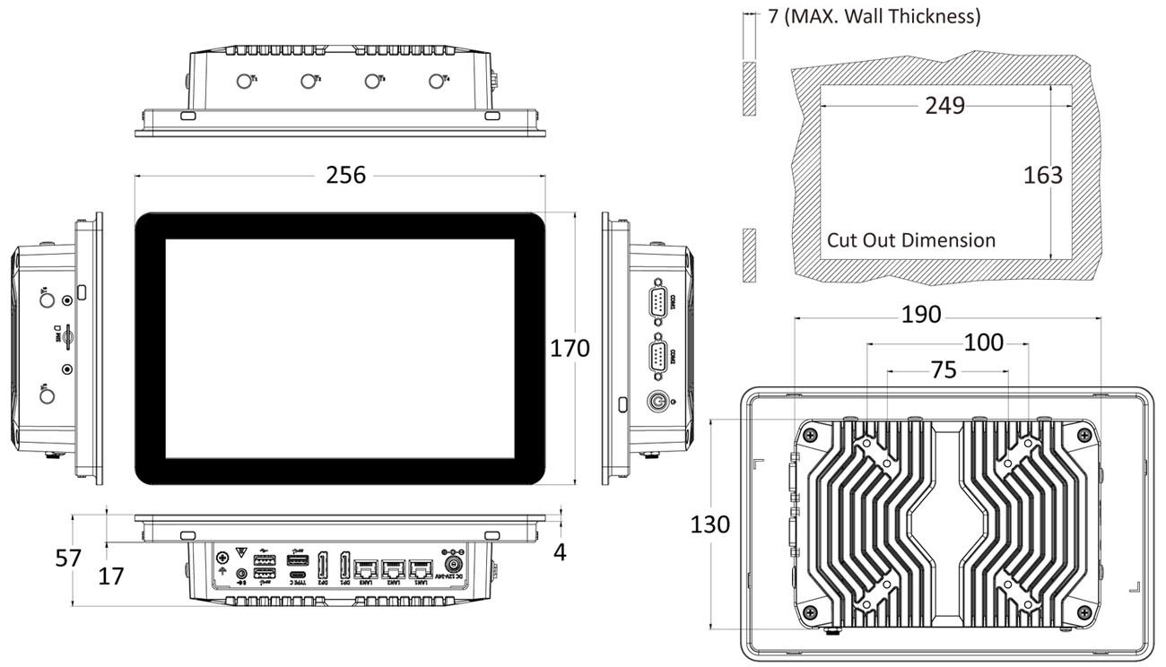 Anewtech-Systems-Industrial-Panel-PC-Touch-computer-P-AIO-W210-MTL-Premio-Dimension