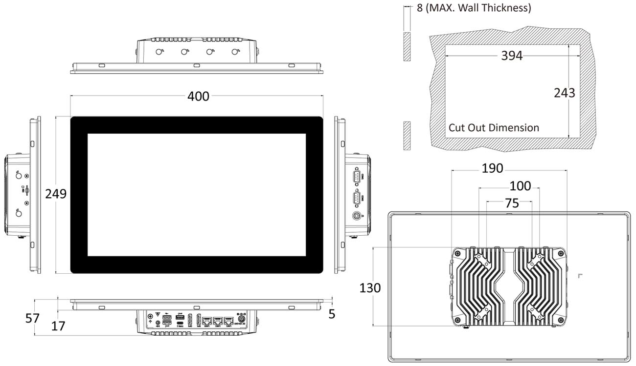 Anewtech-Systems-Industrial-Panel-PC-Touch-computer-P-AIO-W215-MTL-Premio-Dimension.