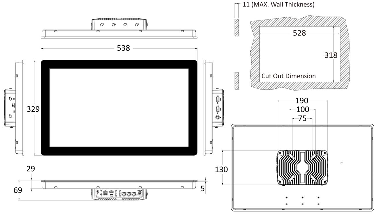 Anewtech-Systems-Industrial-Panel-PC-Touch-computer-P-AIO-W221-MTL-Premio-Dimension.